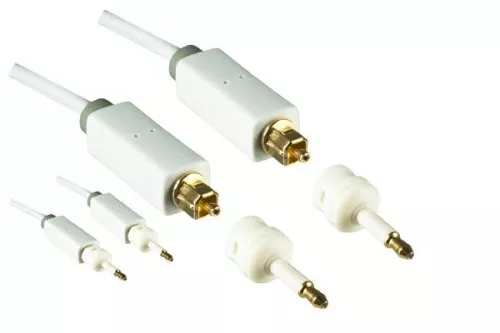Câble Toslink, diamètre 4mm, connecteur HQ, Monaco Range, + 2 adaptateurs sur mini Toslink, blanc, boîte DINIC avec trou européen, longueur 2,00m